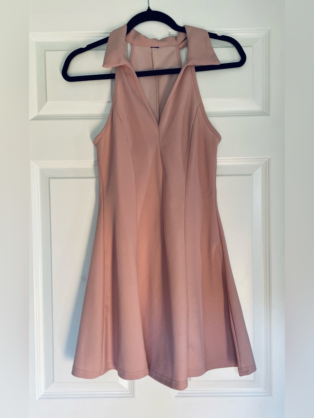 Sleeveless Collared A-Line Dress in Blush Pink